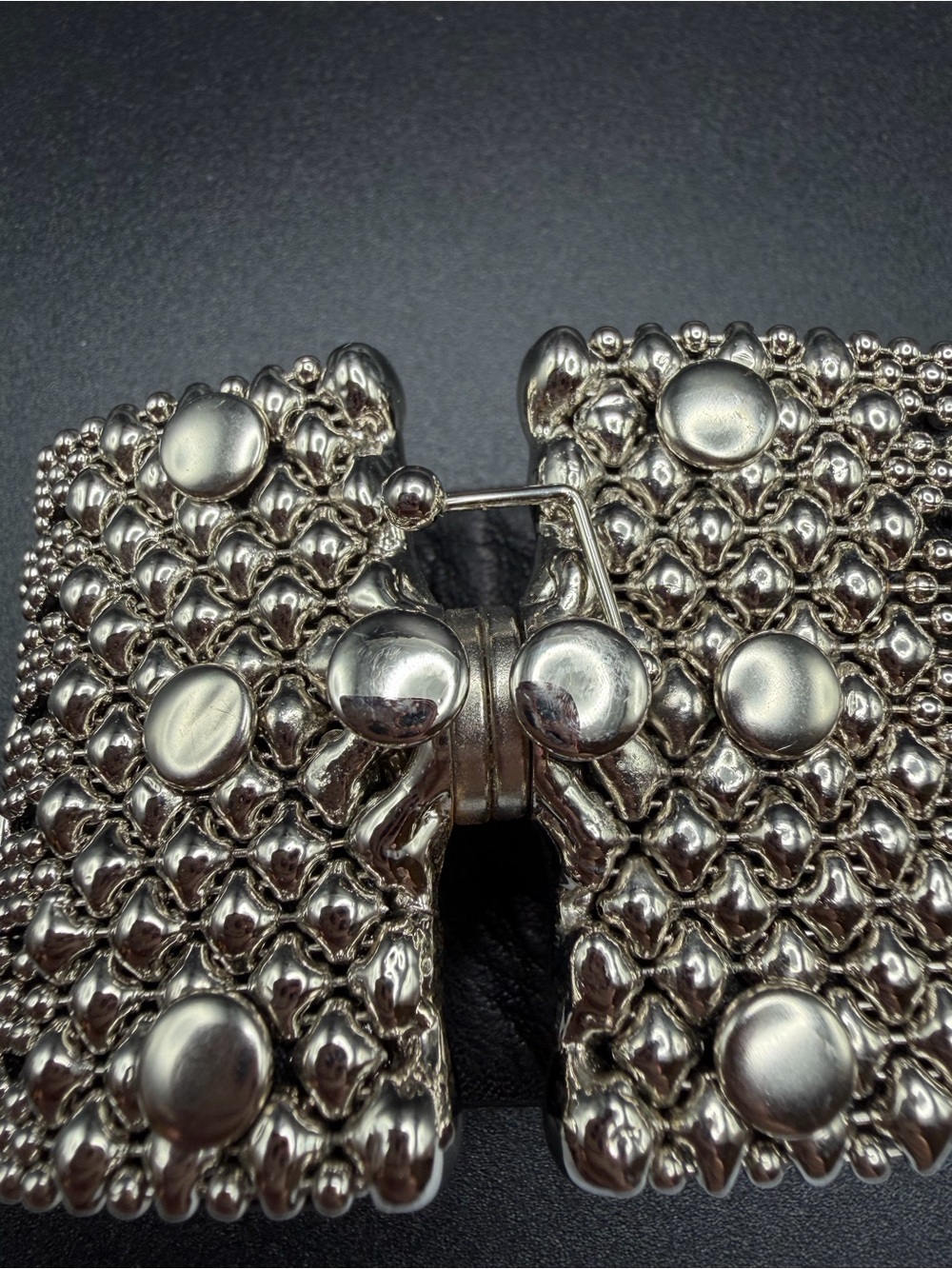 Sergio Gutierrez Liquid Metal leather wide cuff bracelet #C312 silver black - Picture 10 of 11